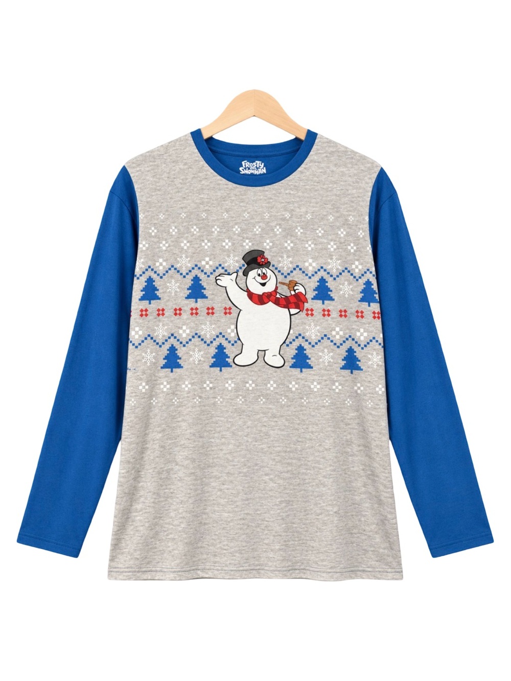 NWT Frosty The Snowman Holiday Raglan Sleep Shirt PJ Top Grey Blue Size Large